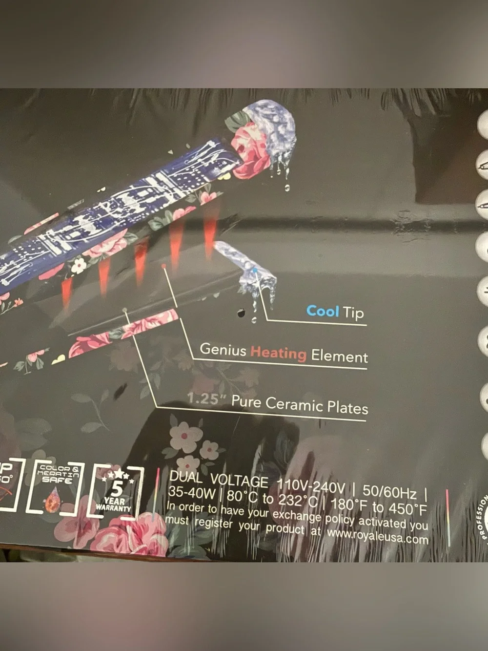 Floral Pink & Black Ceramic Hair Straightener by Royale *NIB